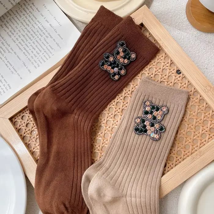 Chaussettes décoratives ours de dessin animé diamant, chaussettes pour femmes scintillantes à la mode, chaussettes de noël confortables et respirantes
