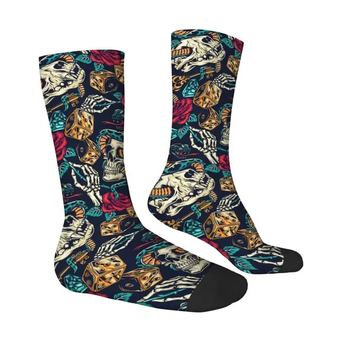 Chaussettes rétro à motif de crâne et de rose