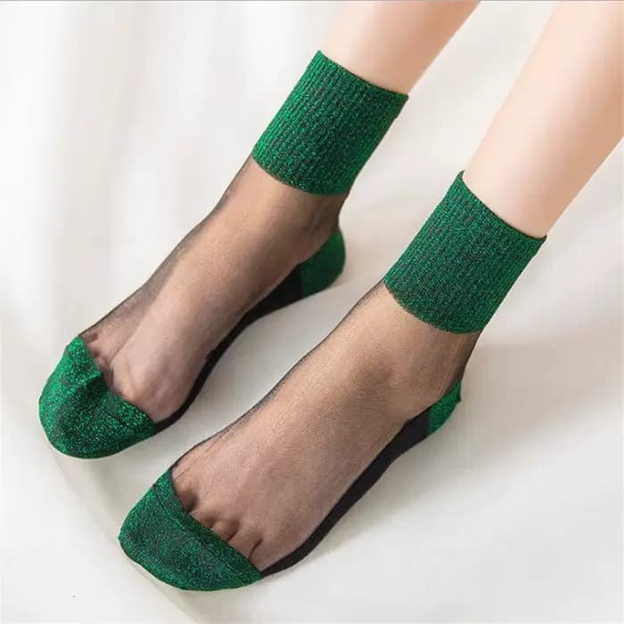 Mode d'été femmes ultra-mince chaussettes transparentes paillettes cristal verre soie