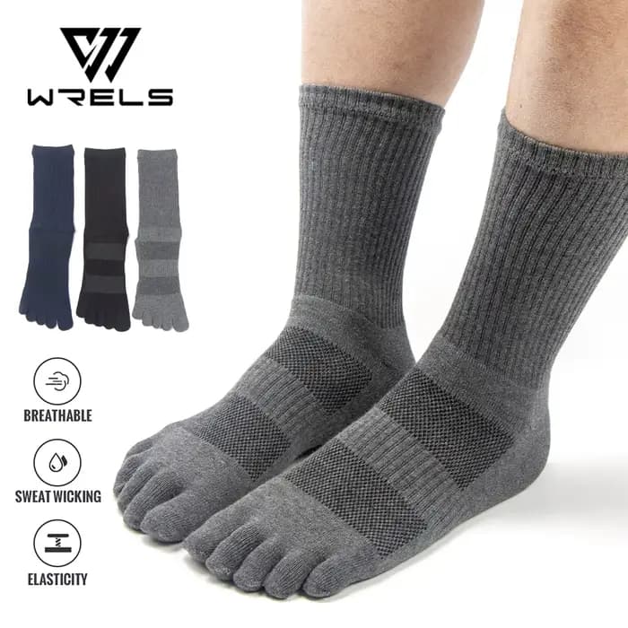 WRELS Chaussettes à orteils en coton pour course à pied, chaussettes à cinq doigts, tube long, chaussettes d'extérieur à cinq orteils, choc pour course sur sentier, étanchéité