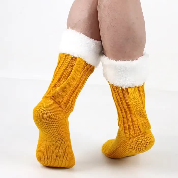 Tasse de bière 3D chaussettes tricotées hommes rembourrés chaud mi-mollet