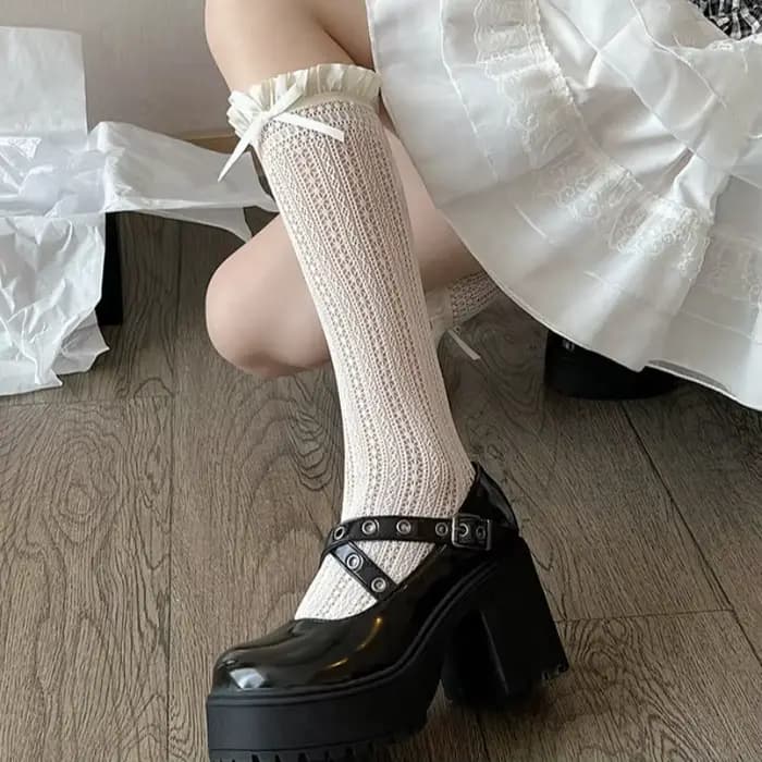 Chaussettes d'été en dentelle avec nœud papillon pour femmes