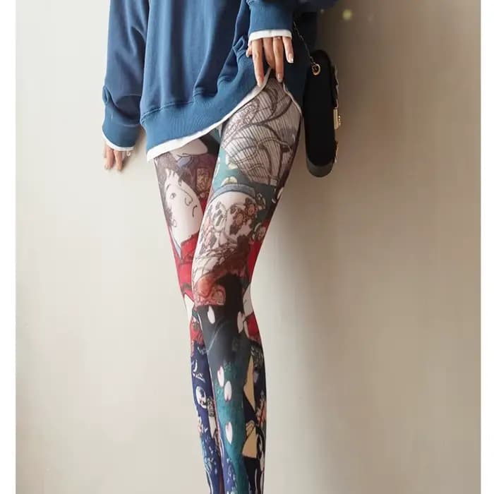 Collants imprimés rétro pour femmes, bas de Portrait abstrait, multicolores, à la mode, en Nylon et en soie, chaussettes longues, nouvelle collection