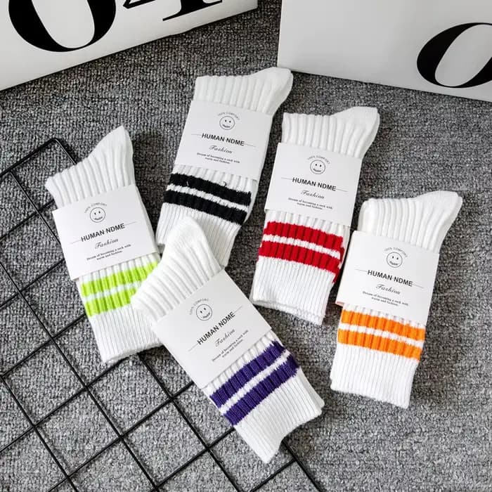 1 Paire de Chaussettes Mi-Mollet Rayées en Tricot Côtelé Épais pour Hommes et Femmes