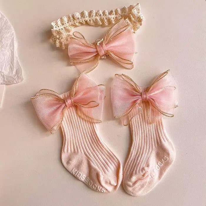 Ensemble de chaussettes bandeau à nœud pour bébé, 2 pièces, pour garçons et filles, imprimé en dentelle, bandeau élastique, Turban, chaussettes solides et douces, accessoires pour enfants