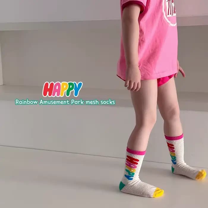 Chaussettes mi-mollet à motif arc-en-ciel pour enfants