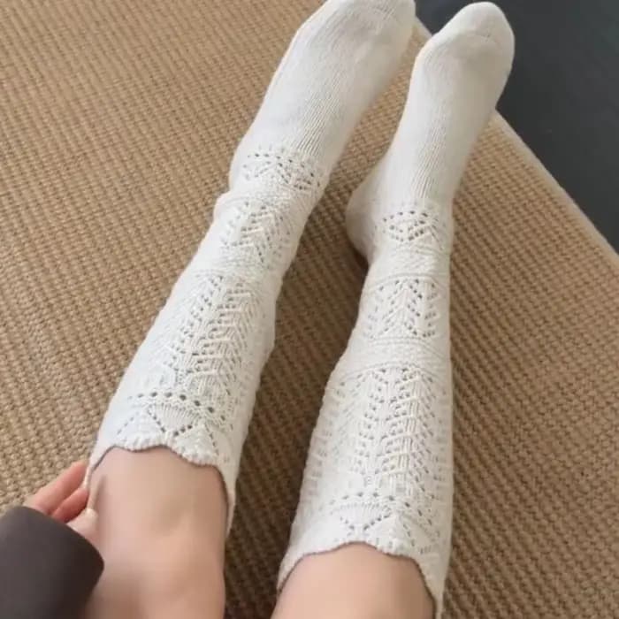 1 Paire de Chaussettes Hautes en Laine Tricotées Creuses pour Femme