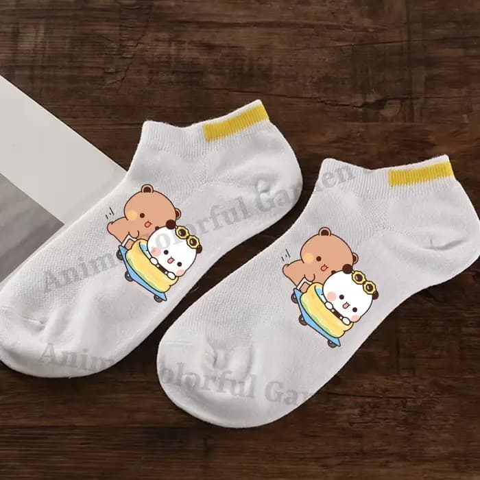 Bubu One Two – Chaussettes de cheville mignonnes à motif d'ours pour hommes et femmes, chaussettes imprimées de dessins animés, chaussettes d'été anti-transpiration pour couples, cadeaux