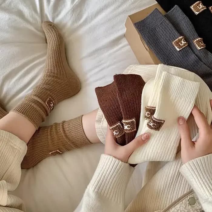 1/3 paires hiver épais chaud rembourré chaussettes couleur unie mi-mollet