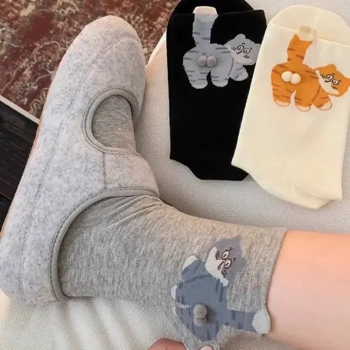 Chaussettes à Tube moyen tridimensionnel imprimé chat