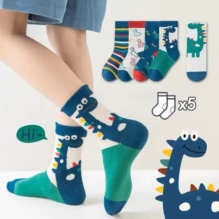 5 paires automne hiver nouveau Style chaussettes pour enfants mi-haut longue dinosaure dessin animé conception garçons