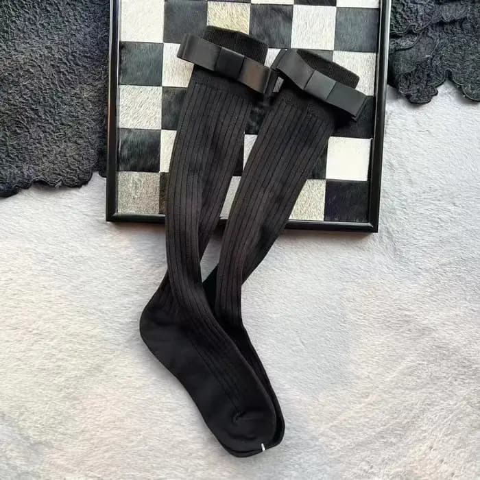 Bas pour femmes printemps été tendances décontracté Style Preppy chaussettes hautes femme HQ coton couleur unie nœud longue mollet chaussette confortable