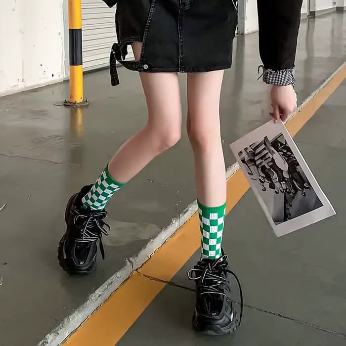 Chaussettes Courtes à Carreaux en Coton pour Femme
