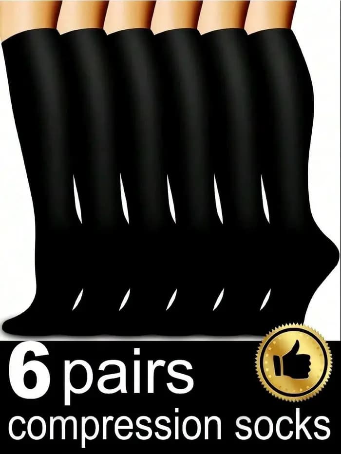 6 paires de chaussettes de compression – Design unisexe jusqu'aux genoux avec tissu doux et léger