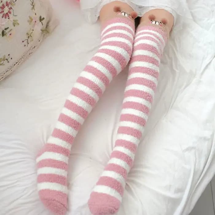 Kawaii japonais Animal imprimé genou chaussettes rayé mignon belle longue cuisse haute