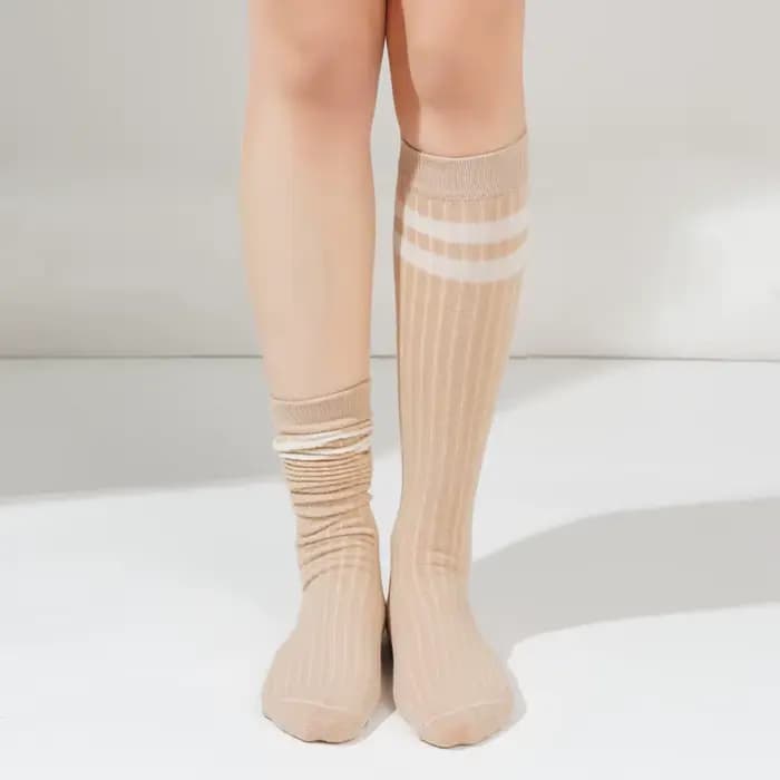 Femmes rayé coton longues chaussettes japonais JK noir blanc genou haut bas Long Tube jambe couleur unie filles
