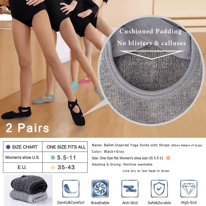 Chaussettes antidérapantes pour femmes, chaussettes de yoga, de pilates, de danse, de fitness et de sport