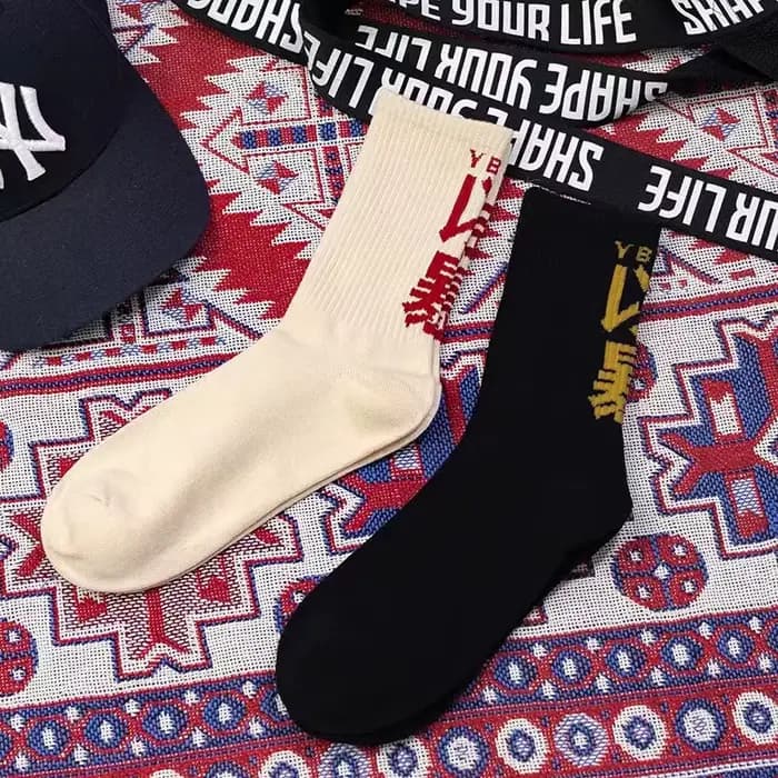 Chaussettes Hip Hop en coton avec caractères chinois pour hommes