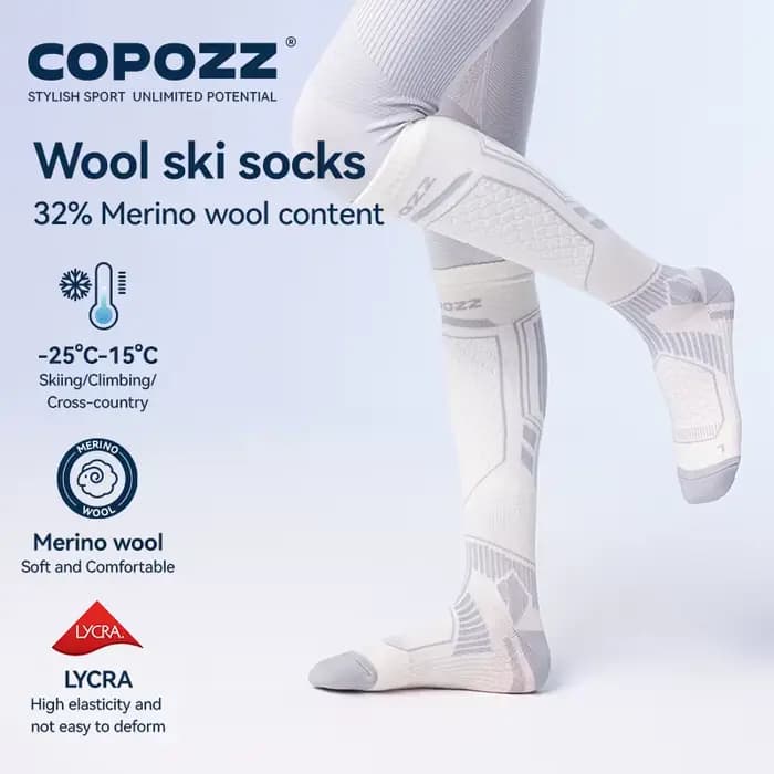 COPOZZ laine mérinos hiver chaussettes de Ski hommes femmes thermique genou-haut chaussettes de Ski chaud épaissi Snowboard football chaussettes adulte femme