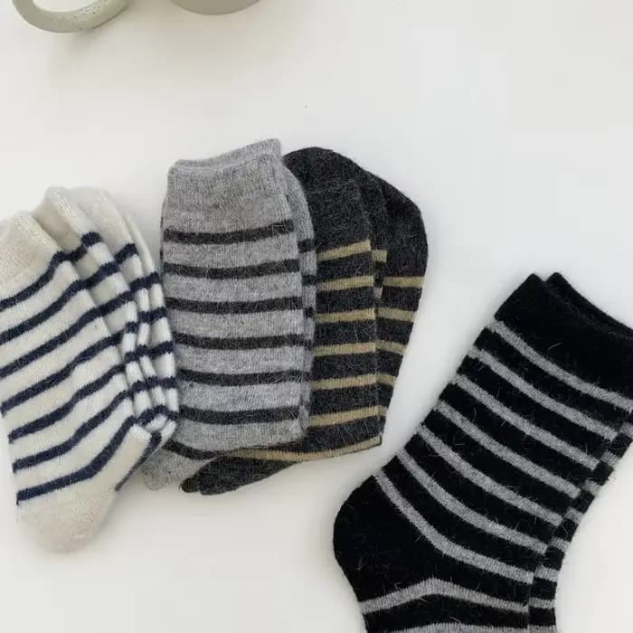 20% lapin cheveux femme chaussettes décontracté rayé cachemire laine longues