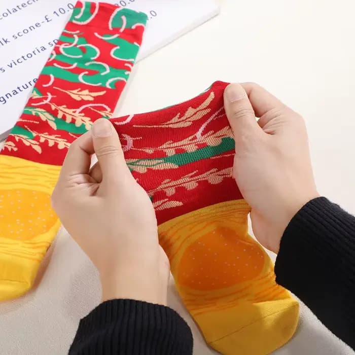 Deux paires de chaussettes colorées à motifs de hamburgers pour hommes et femmes, pour la veille d'Halloween, à offrir à des amis, pour toutes les saisons, automne et hiver