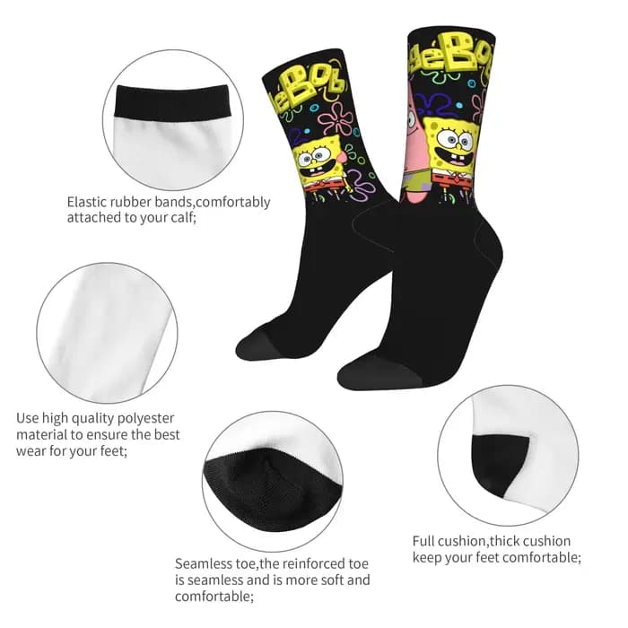 Chaussettes pour femmes et hommes, chaussettes Spongebob, chaussettes amusantes et confortables pour l'automne, chaussettes de sport antidérapantes