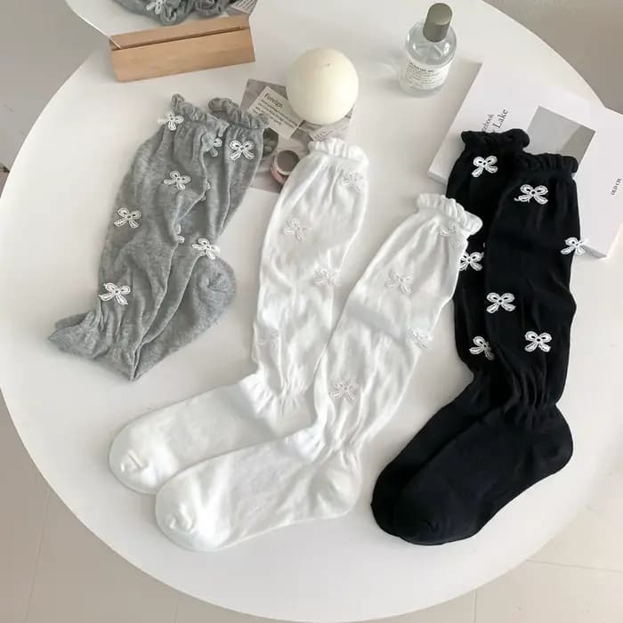 Sock Woman Summer Ballet Style Korean Ins Bow Knit Socks Micro Permeable Bubble Mouth JK Pile Calf