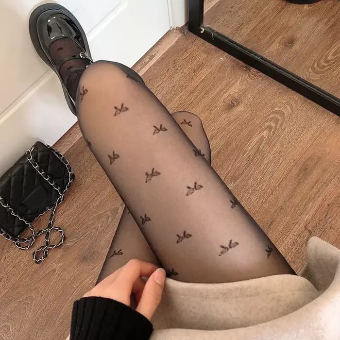 Collants JK Kawaii à imprimé pois pour femme, collants transparents sexy et mignons, bas de contention féminins à motif géométrique floral et nœud papillon