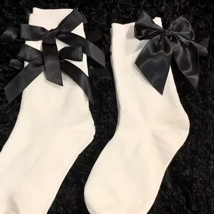 Femmes chaussettes printemps été blanc japonais mignon Kawaii Harajuku Style doux Lolita nœud papillon femme courte