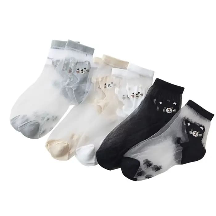 5 paires de chaussettes transparentes en soie cristal pour femmes, antidérapantes, en nylon, ultra-fines, respirantes, en patchwork