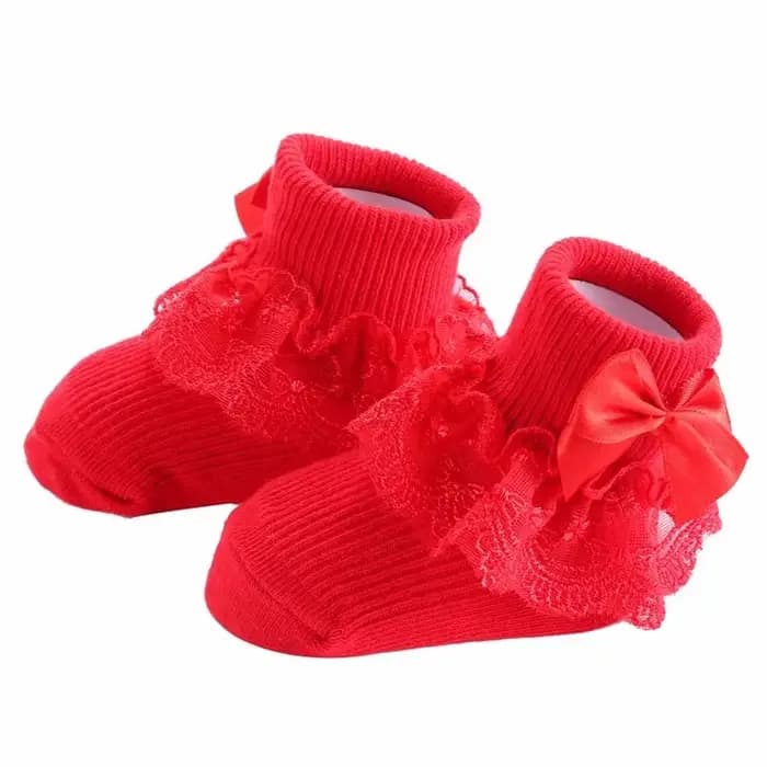 Chaussettes en coton avec nœud en dentelle pour bébé fille