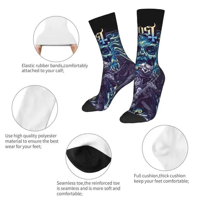 Custom G-Ghosts Heavy Metal Band Rock Dress Socks for Men Women Warm Fashion Punk Crew