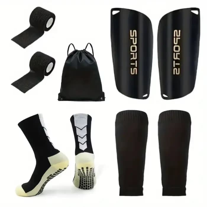 Ensemble de 5 pièces de chaussettes de football pour sports de plein air + protège-tibia +