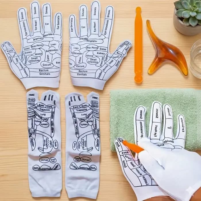 Chaussettes de réflexologie par acupression avec ensemble d'outils de massage, bâton de massage pour points de pression et points de déclenchement, outil de soin des pieds