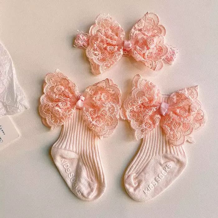 Ensemble de chaussettes bandeau à nœud pour bébé, 2 pièces, pour garçons et filles, imprimé en dentelle, bandeau élastique, Turban, chaussettes solides et douces, accessoires pour enfants