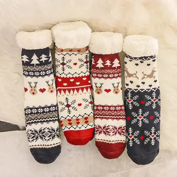Chaussettes de sol de noël fauve flocon de neige maison chaussette de sommeil attaché tapis