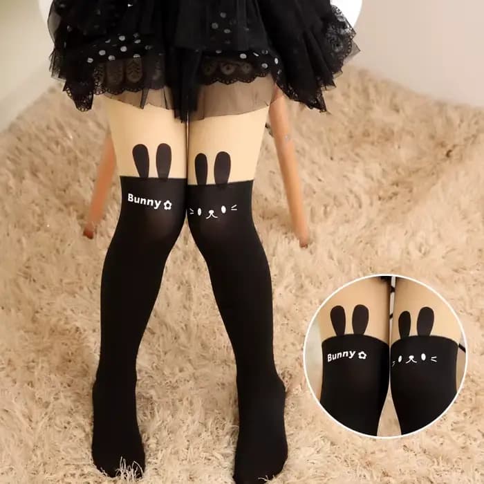 Collants d'été fins pour filles, bas en velours, faux tatouage, blanc, dessin animé chat renard, pour enfants