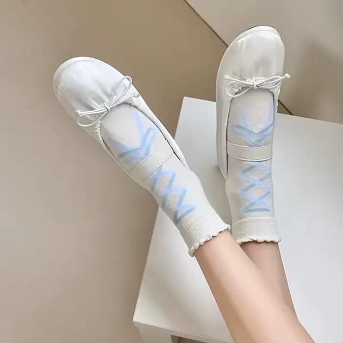 Chaussettes pour femmes printemps-été respirantes, nouveauté, motif nœud peint à la main, chaussettes droites, tendance mode, couleur unie, en coton, vente en gros