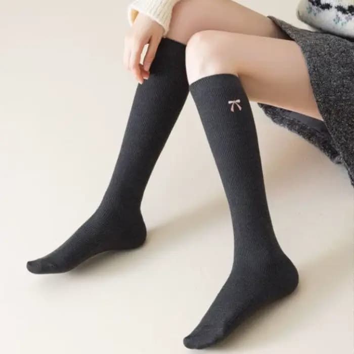 Chaussettes Tube longues brodées avec nœud papillon pour femmes