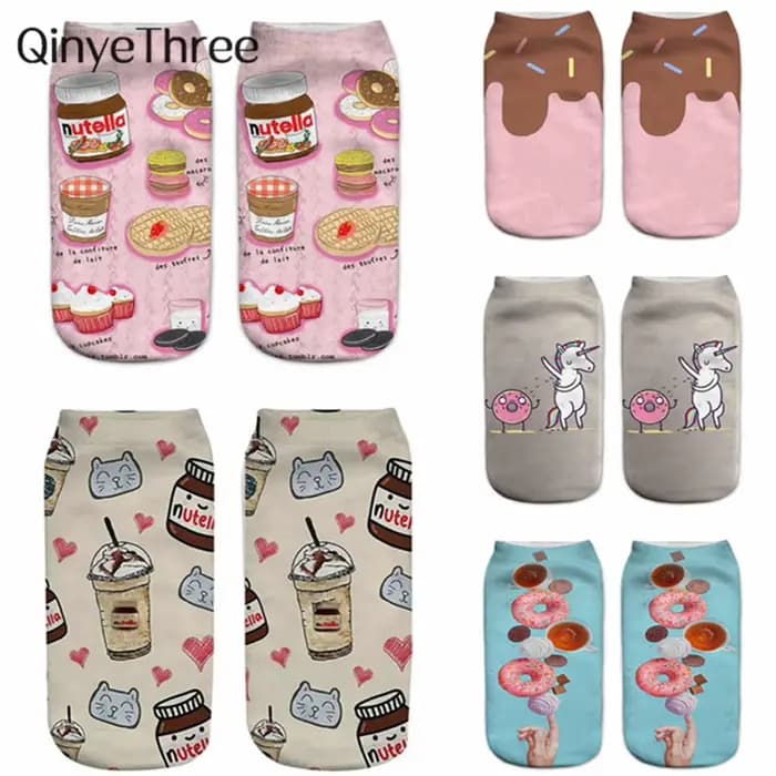 Chaussettes imprimées 3D Happy Calcetines unisexes pour femmes, chaussettes mignonnes et drôles, Nutella, nourriture, fruits, Kawaii, rinçage, nouveau, Harajuku
