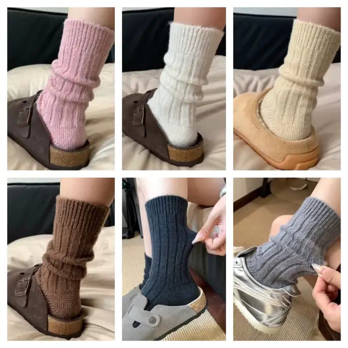 Nouveau hiver cachemire laine femmes chaussettes décontracté mode japonaise couleur unie plus épais longue chaussette