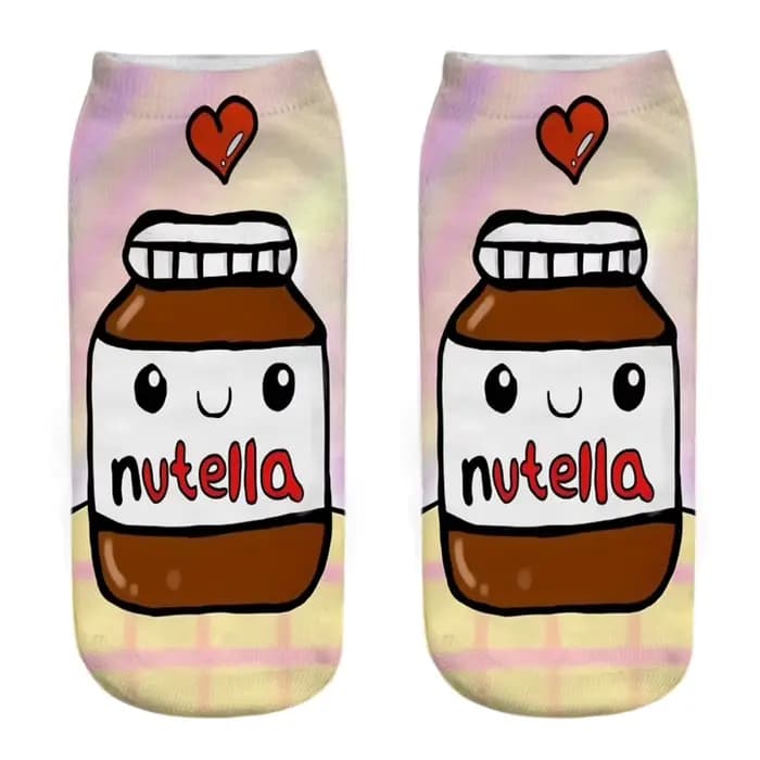 Nouveau impression 3D drôle mignon dessin animé aliments Nutella unisexe chaussettes courtes créatif coloré Multiple