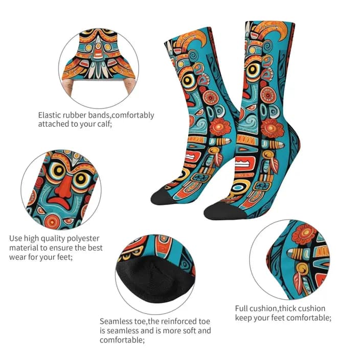 Chaussettes imprimées de dessin animé Totem indien nord-américain