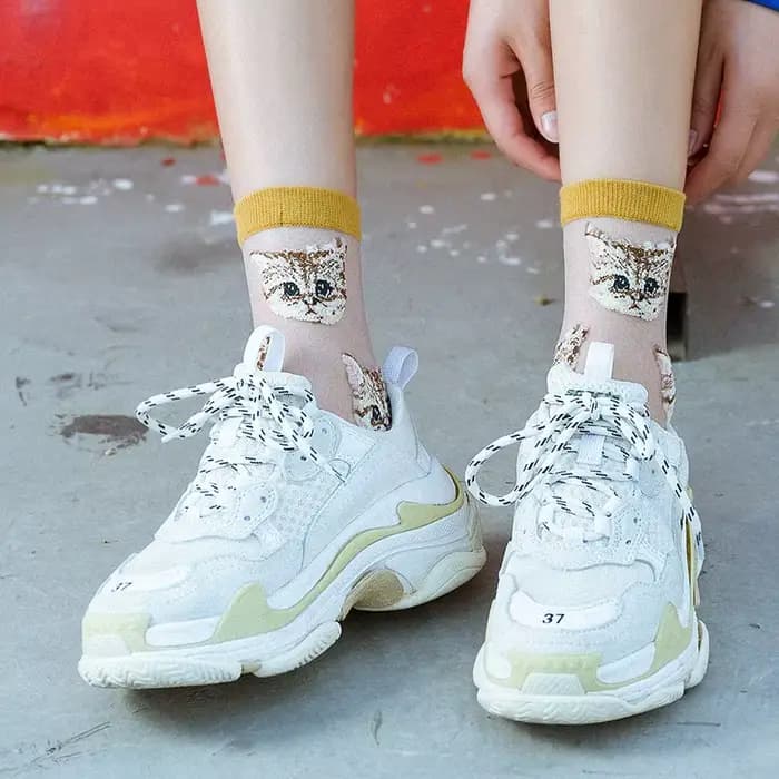 Chaussettes chat mignonnes transparentes pour femmes, chaussettes Kawaii pour dames, bas en fibre de verre, cristal fin, mode japonaise, chaussettes carillon coréennes, été