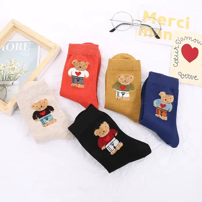 Chaussettes en coton de dessin animé pour femmes, chaussettes respirantes pour filles, joli motif animal, ours, princesse féminine, haute qualité
