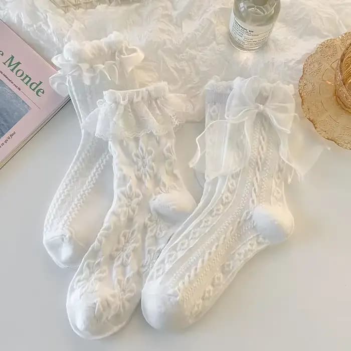 Chaussettes Lolita en dentelle avec nœud pour filles