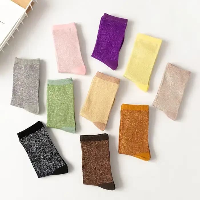 Chaussettes de style coréen pour femmes, or et argent, matériau solide, paillettes brillantes, haute élasticité, à la mode