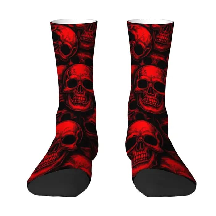Chaussettes Homme Légères et Ajustées Rouge et Noir à Motif Crâne pour Usage Quotidien
