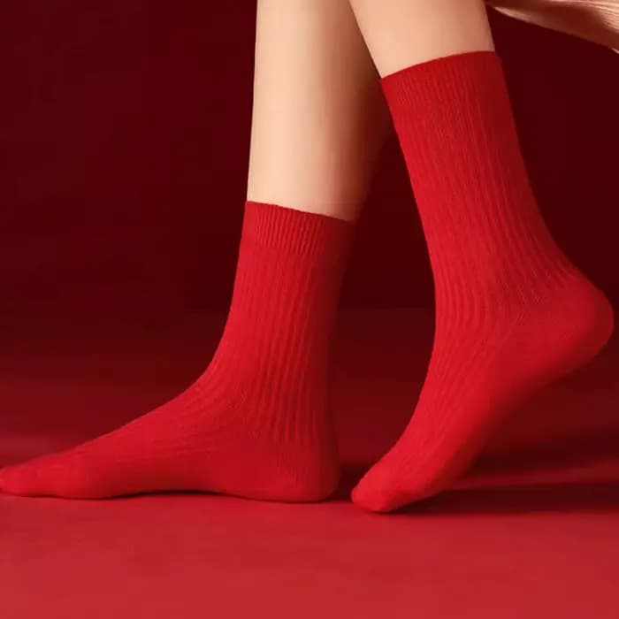 5/10 paires de chaussettes pour femmes, rouge et bordeaux, festives, confortables, respirantes, évacuant l'humidité