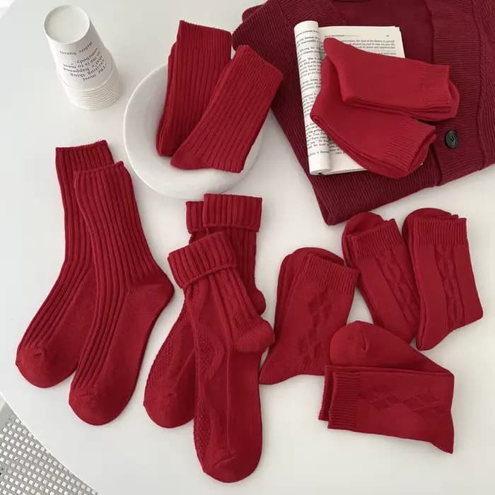 Chaussettes femme respirant noël nouvel an chaussettes rouges pour filles mode rayé décontracté automne hiver chaussettes chaud confortable doux